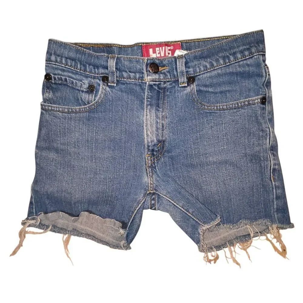 Red Tag Levi's 510 Super Skinny denim cut-off shorts medium wash raw frayed hem